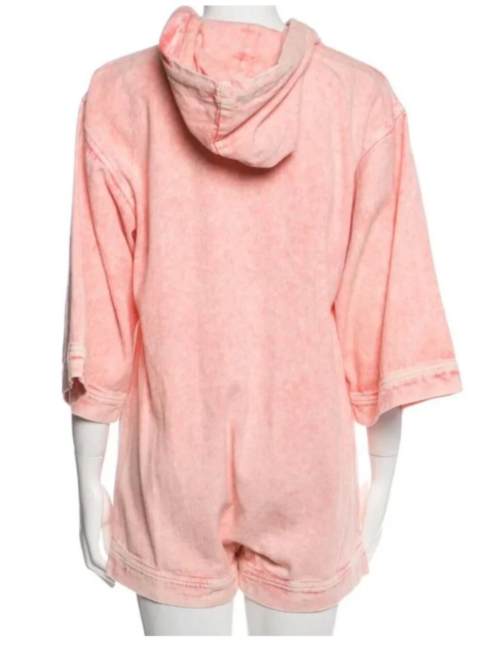 Warm NY Zip Hooded Romper Shorts Peach Pink 100% Cotton